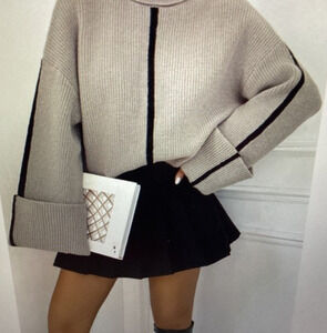 Pullover Oversized Turtleneck Cuff Sleeve Sweater